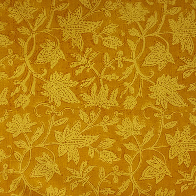 Pure Cotton Gamthi Yellow With Self Colour Flower Jaal Hand Block Print Fabric