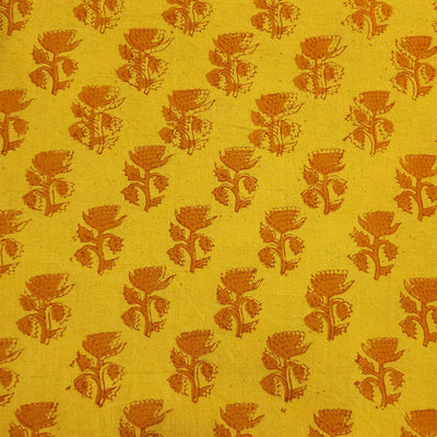 Pure Cotton Gamthi Yellow With Self Colour Rose Motif Hand Block Print Fabric