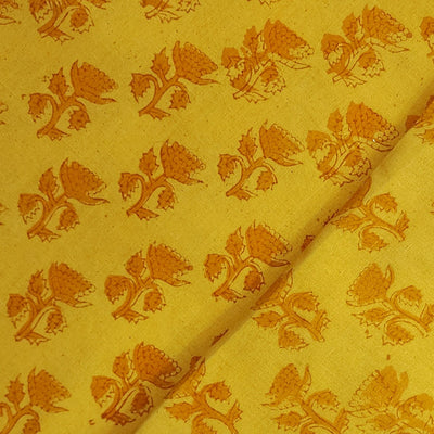 Pure Cotton Gamthi Yellow With Self Colour Rose Motif Hand Block Print Fabric