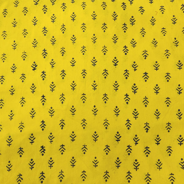 Pure Cotton Gamthi Yellow With Tiny Flower Motif Hand Block Print Fabric