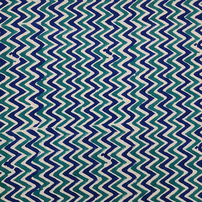 Pure Cotton Gamthi Zig-Zag Blue Design  Hand Block Print Fabric
