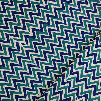 Pure Cotton Gamthi Zig-Zag Blue Design  Hand Block Print Fabric