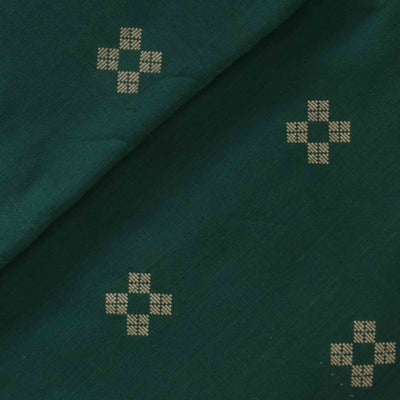 Pure Cotton Green With Cream Motif Hand Woven Fabric