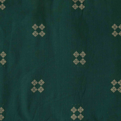 Pure Cotton Green With Cream Motif Hand Woven Fabric