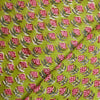 ( Pre-Cut 0.80 Meter ) Pure Cotton Green With Pink Datura Flower Motifs Jaipuri Hand Block Print Fabric