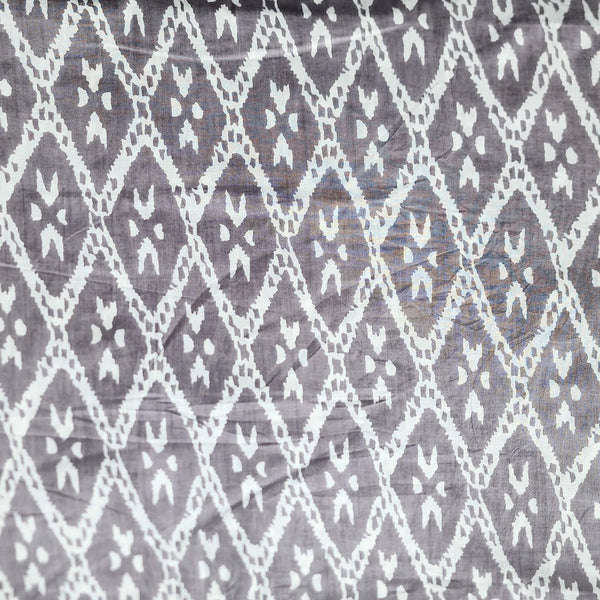 Pure Cotton Grey With White Intricate Diamond Jaal Screen Print Fabric