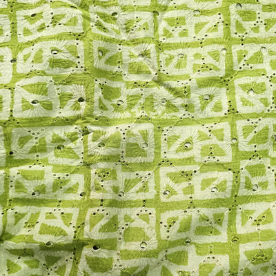 ( Width 44 Inches ) Pure Cotton Hakoba Off-White With Green Intricate Design Hand Woven Fabric