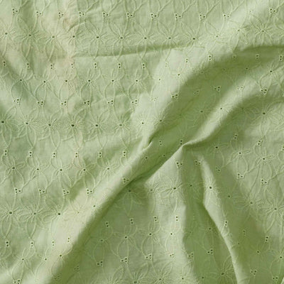 Precut 1 meter (Width 56 inches) Pure Cotton Hakoba Pastel Green With All Over Flowers Hakoba Pattern Woven Fabric