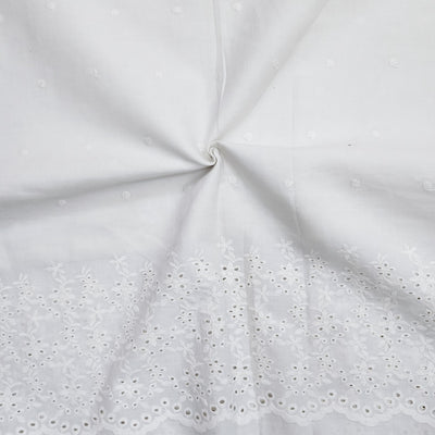 ( Width 40 Inches ) ( Pre-Cut 1.85 Meter ) Pure Cotton Hakoba White With Border Hand Woven Fabric