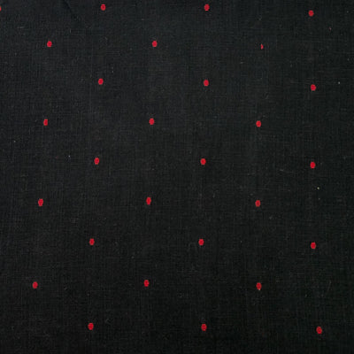Pure Cotton Handloom Black With Red Dots Hand Woven Fabric