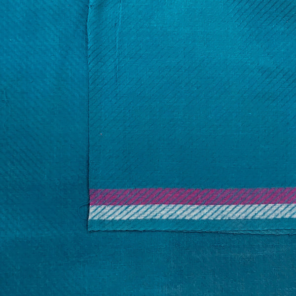 Pure Cotton Handloom Blue  Horizontal Stripes With Pink And Light Blue Bordeer Hand Woven Fabric