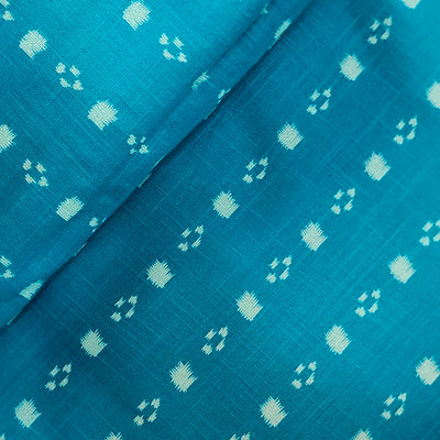 Pure Cotton Handloom Blue With White Intricate Design Hand Woven Fabric