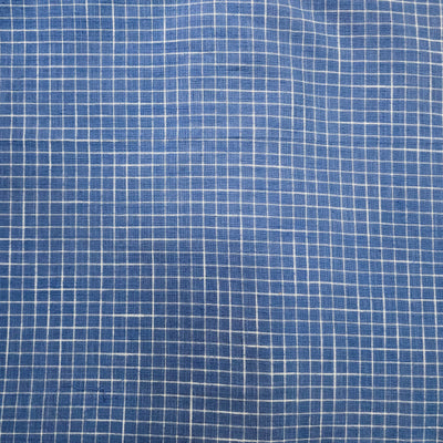 ( Pre-Cut 1.20 Meter ) Pure Cotton Handloom Blue With White Small Checks Hand Block Print Fabric