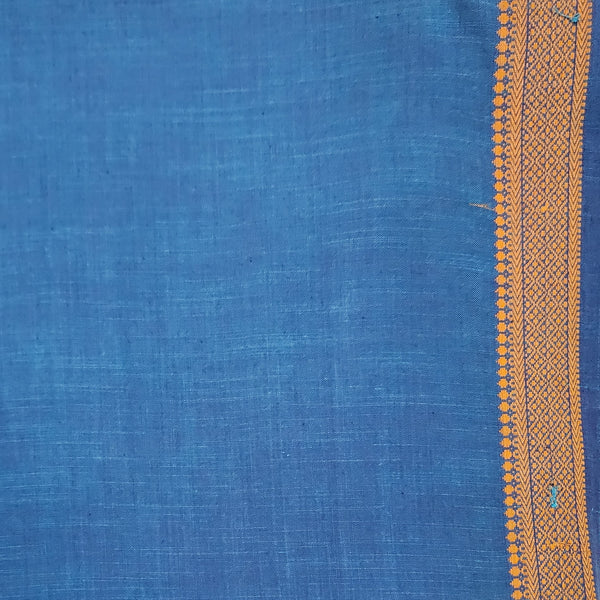 Pure Cotton Handloom Blue With Yellow Border Hand Woven Fabric