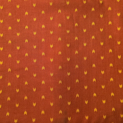 Pure Cotton Handloom Brown Orange With Mustard Small Arrowhead Motifs Fabric