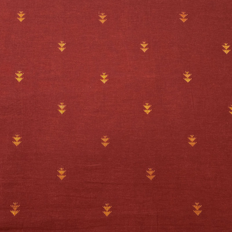 Pure Cotton Handloom Brown With Golden Zari Motif Hand Woven Fabric