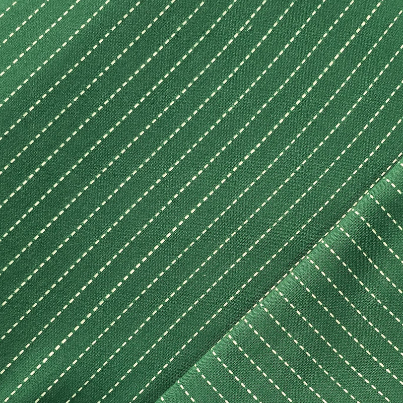 Pure Cotton Handloom Dark Green With Cream Kaatha Handloom Fabric