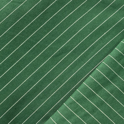 Pure Cotton Handloom Dark Green With Cream Stripes  Handloom Fabric