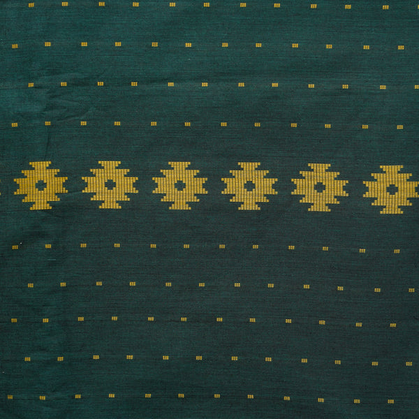 ( Pre-Cut 1.45 Meter ) Pure Cotton Handloom Dark Green With Light Green Big Border With Butti Design Woven Fabric