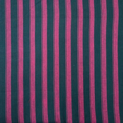 Pure Cotton Handloom Dark Green With Purple Stripes Hand Woven Fabric