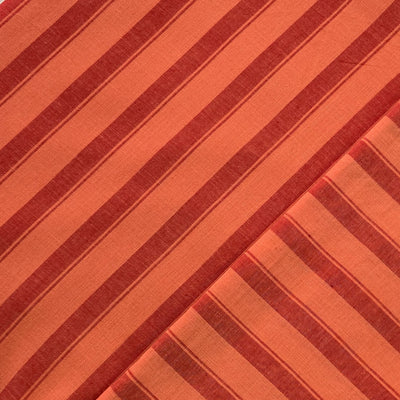 Pure Cotton Handloom Dark Peach  With Light Peach Stripes Hand Woven Fabric