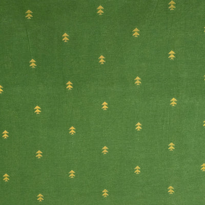 Pure Cotton Handloom Green With Golden Zari  Motif Hand Woven Fabric
