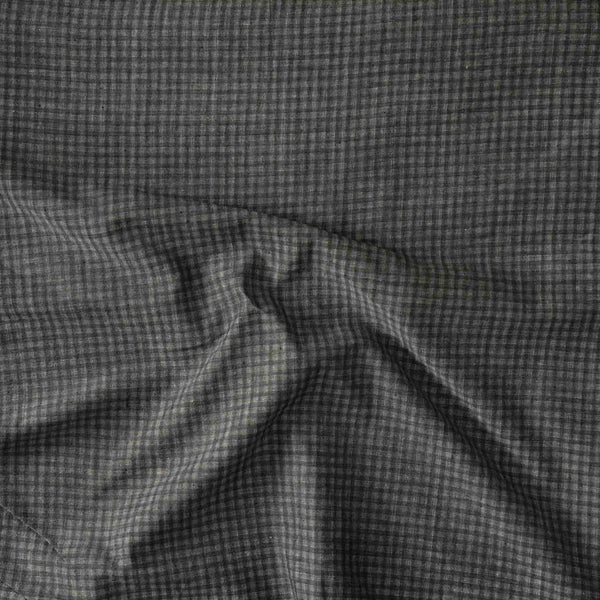 ( Precut 1.85 Meter ) Pure Cotton Handloom Grey With Self Design Small Checks Hand Woven Fabric