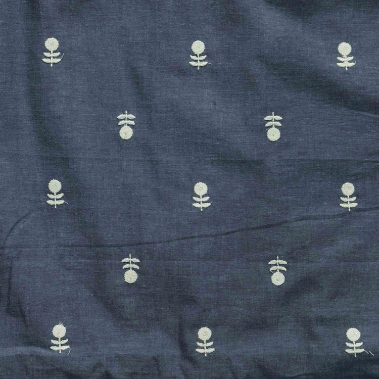 Pure Cotton Handloom Grey With White Flower Motif Emboriderey Hand Wov ...