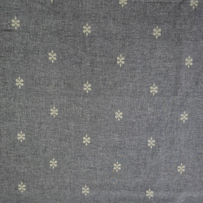 Pure Cotton Handloom Grey With White Motif Hand Woven Fabric