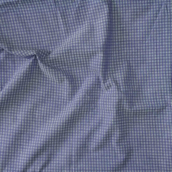 Pure Cotton Handloom Light Blue With Self Design Small Checks Hand Woven Fabric
