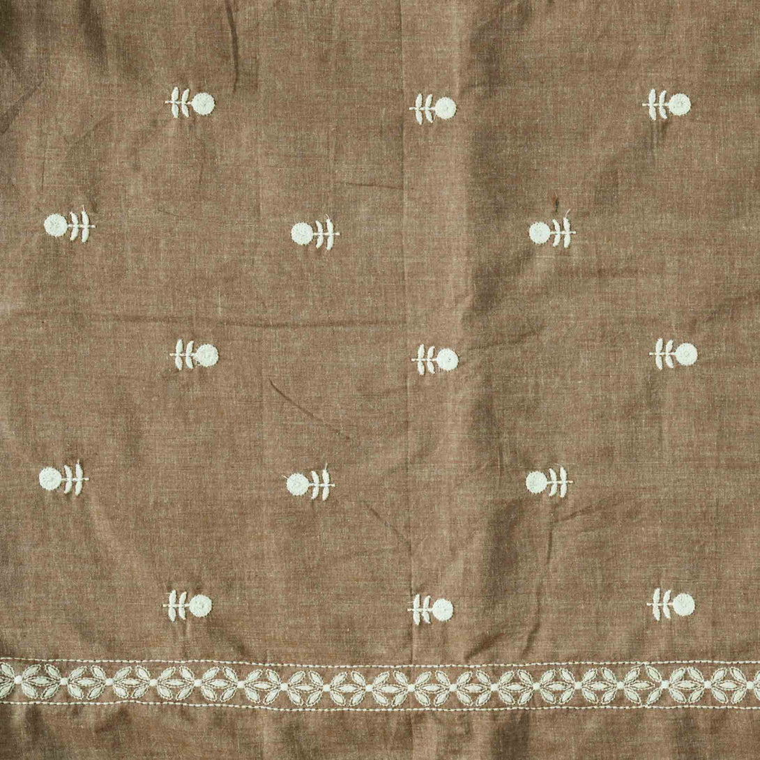 Pure Cotton Handloom Light Brown With White Flower Motif Emboriderey H ...