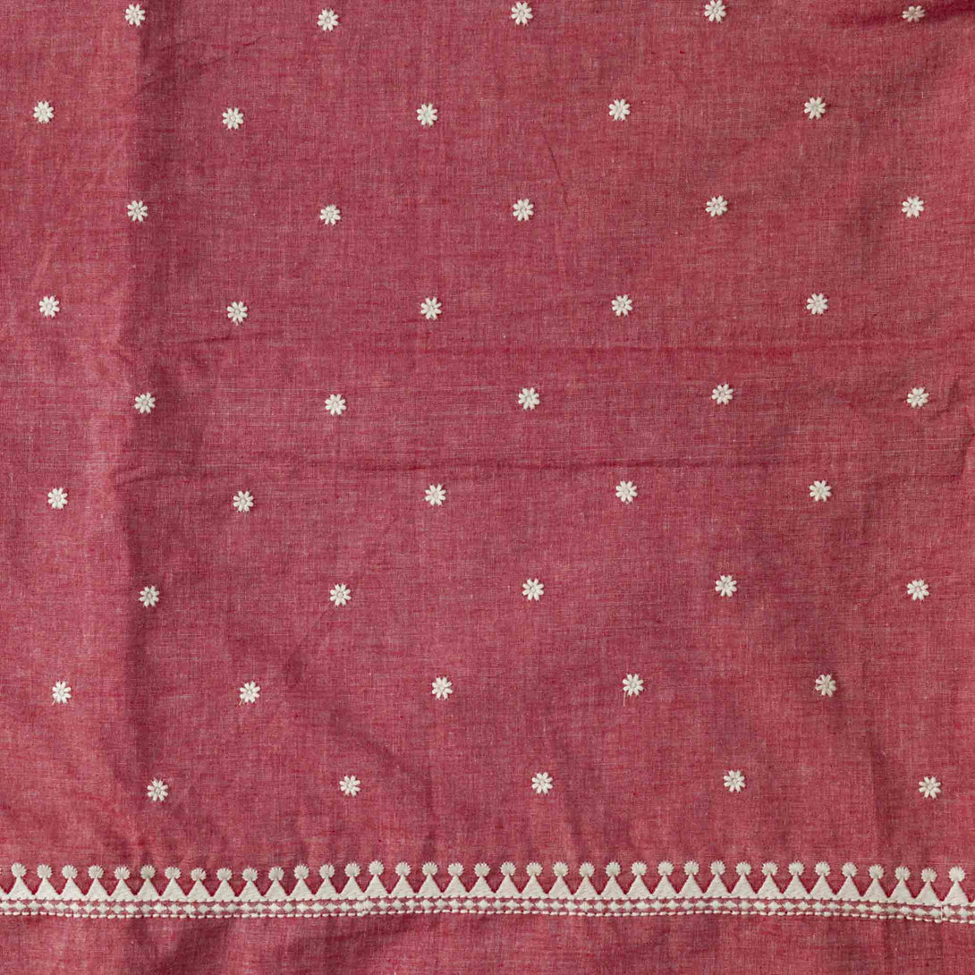 Pure Cotton Handloom Light Pink Tiny Flower Motif Emboriderey Hand Wov ...