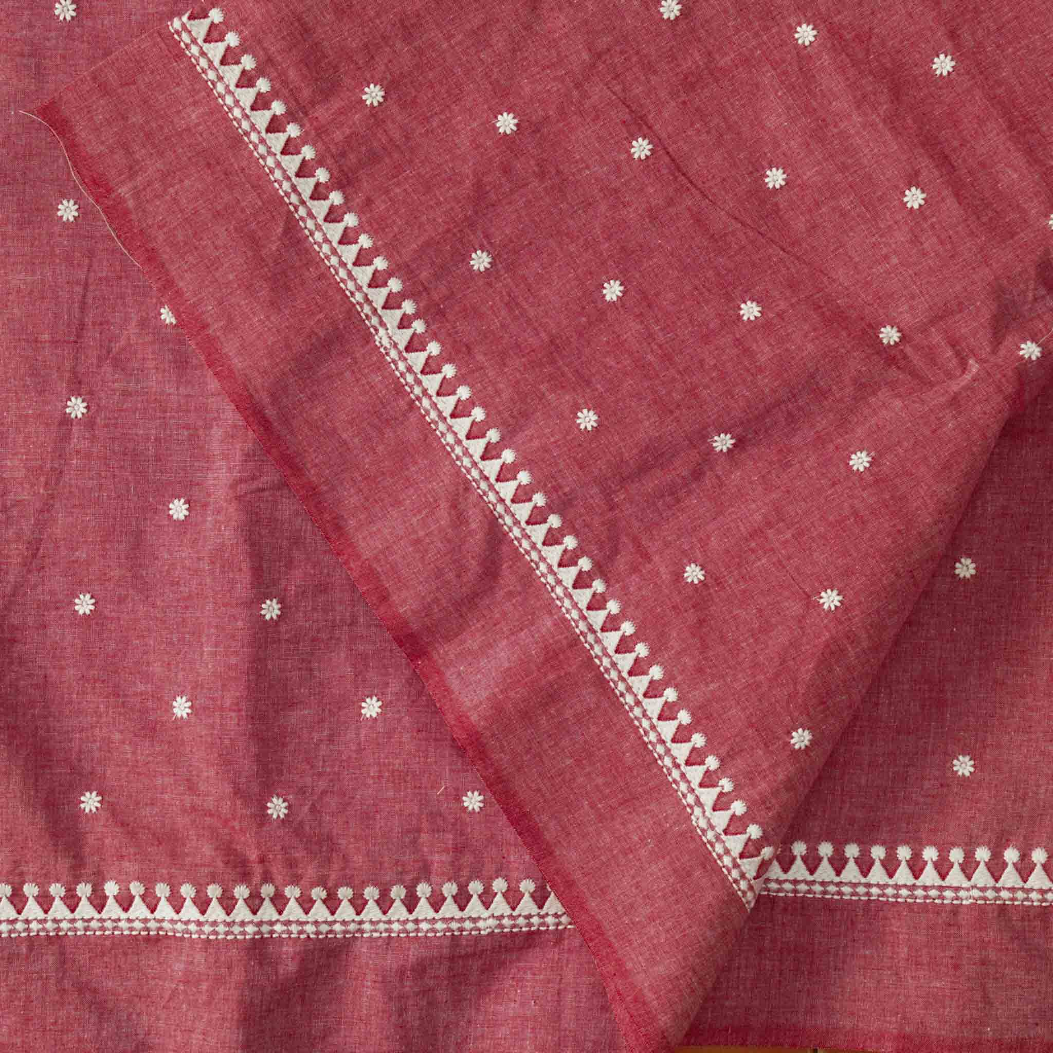 Pure Cotton Handloom Light Pink Tiny Flower Motif Emboriderey Hand Wov ...