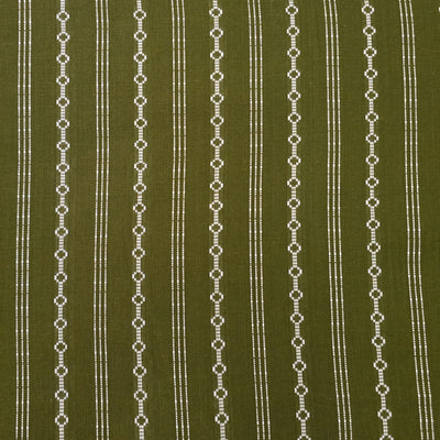 Pure Cotton Handloom Mahindi Green Intricate White Stripes Design Hand Woven Fabric