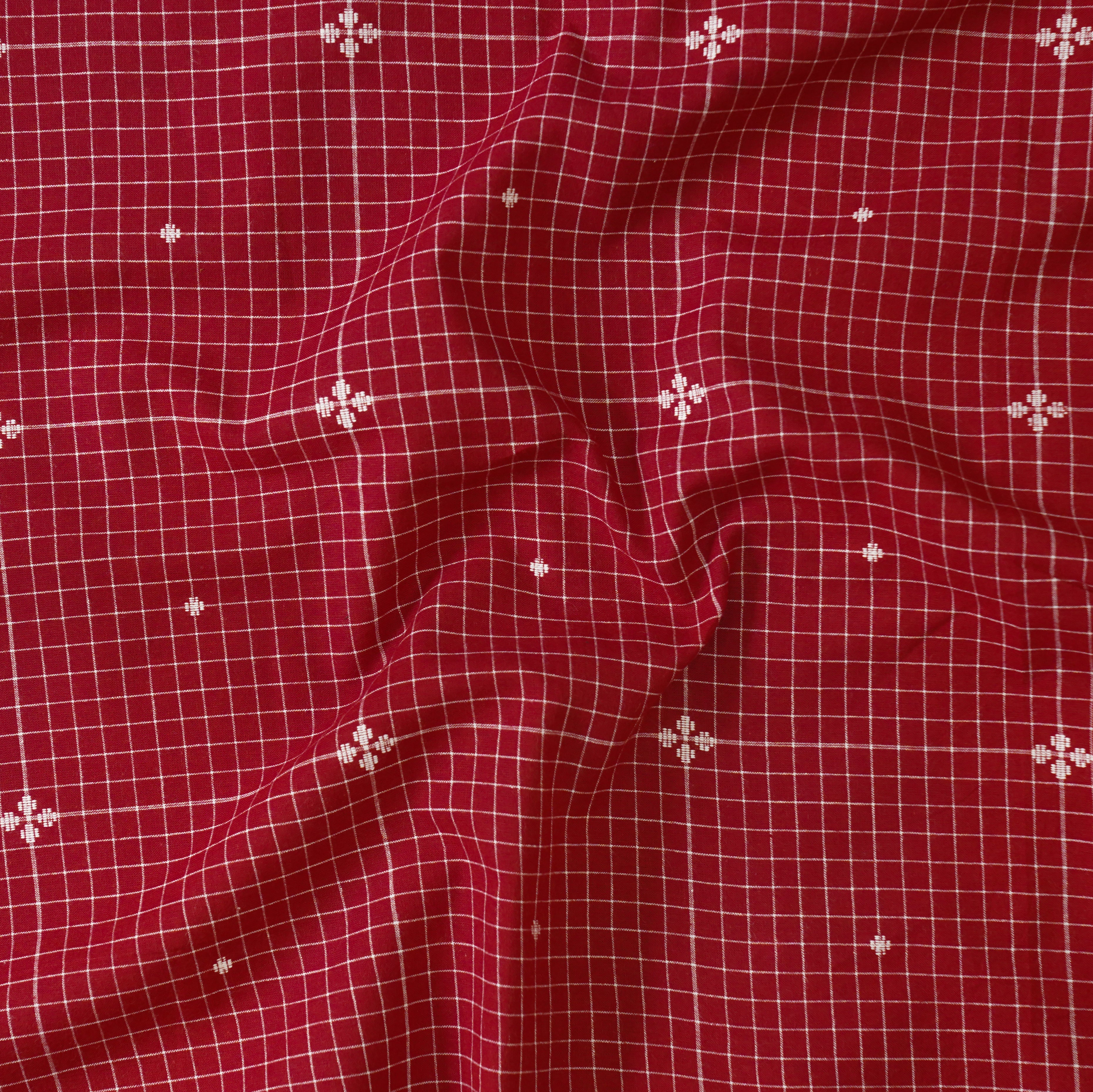 Pure Cotton Handloom Maroon And White Small Checks And Flower Design H ...