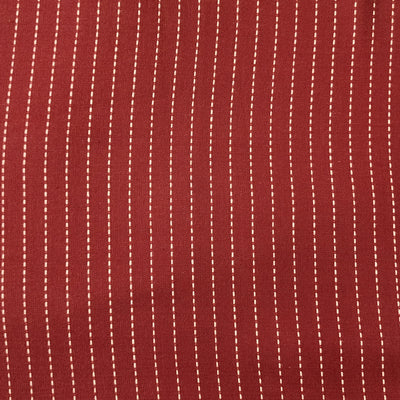Pure Cotton Handloom Maroon With Cream Stripes Hand Woven Fabric
