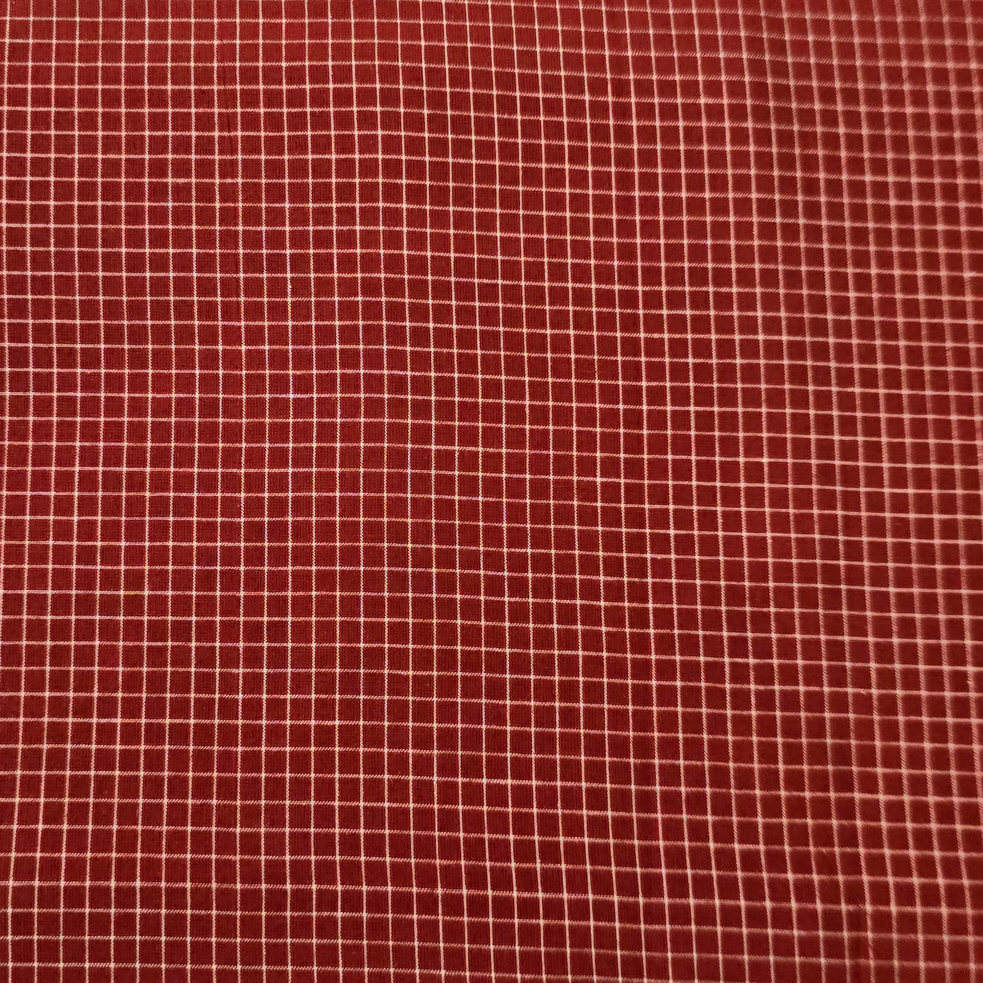 Pure Cotton Handloom Maroon With White Tiny Checks Hand Woven Fabric ...