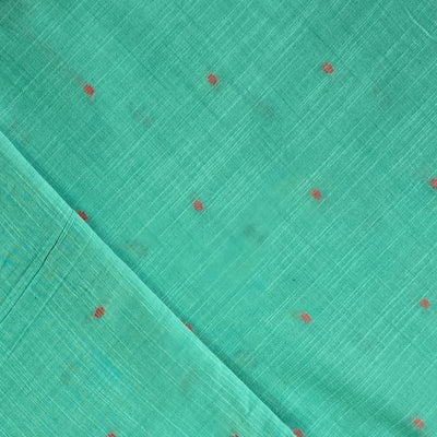 Pure Cotton Handloom Mint Green With Peach Dots Hand Woven Fabric