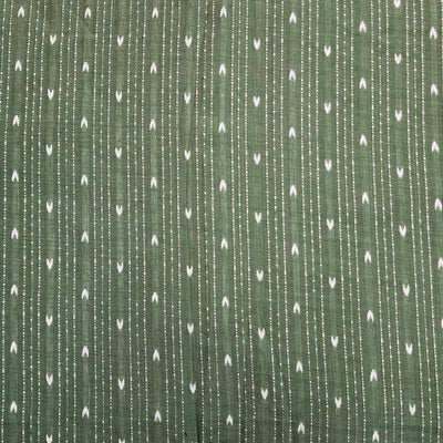 ( Pre-Cut 0.85 Meter ) Pure Cotton Handloom Mint Green With White Arrow Hand Woven Fabric