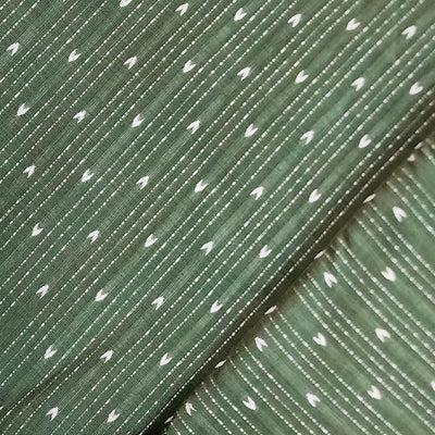 ( Pre-Cut 0.85 Meter ) Pure Cotton Handloom Mint Green With White Arrow Hand Woven Fabric