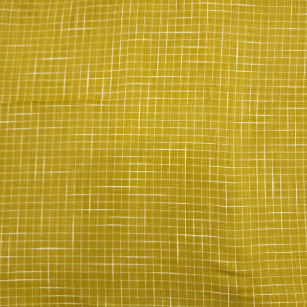 ( Pre-Cut 1 Meter ) Pure Cotton Handloom Mustard Small Checks Hand Woven Fabric