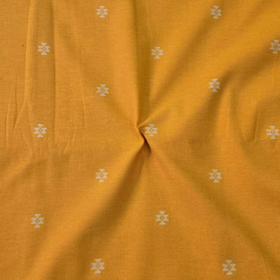 Pure Cotton Handloom Mustard With Cream  Motif Hand Woven Fabric