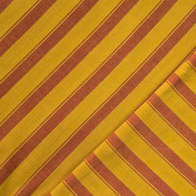 Pure Cotton Handloom Mustard With Light Orange Stripes Hand Woven Fabric