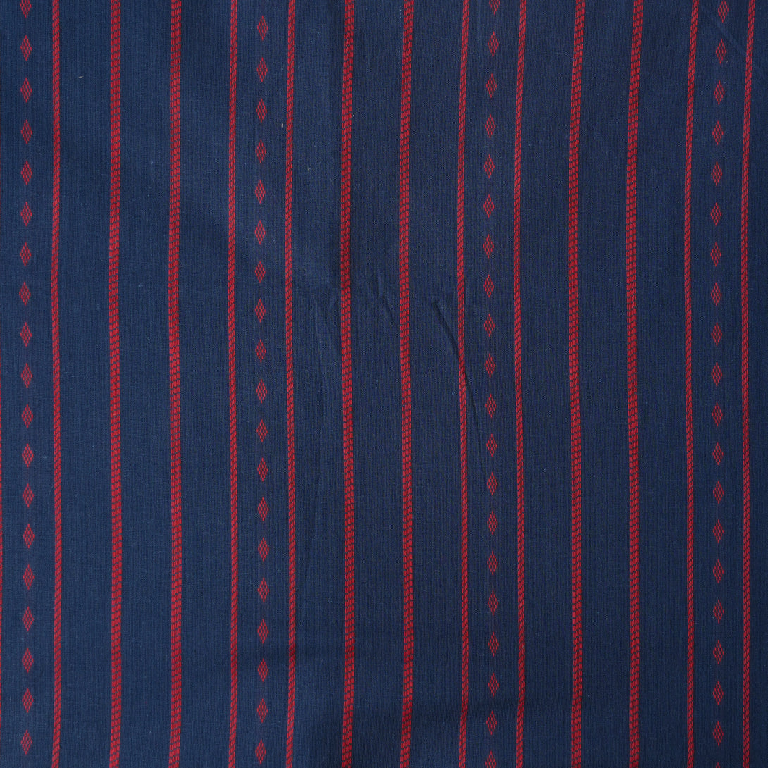 Pure Cotton Handloom Navy Blue With Red Stripes Border Woven Fabric ...
