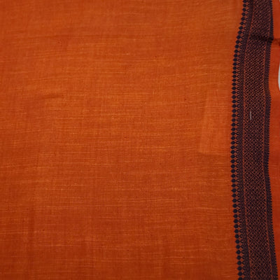 Pure Cotton Handloom Orange With Purple Border Hand Woven Fabric