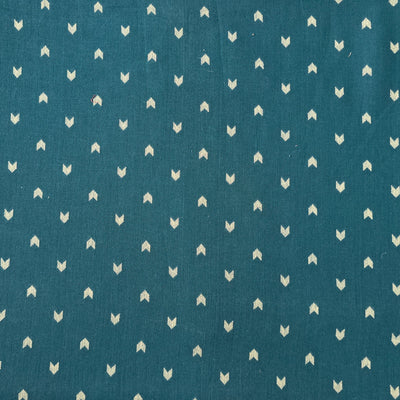 Pure Cotton Handloom Persian Blue With Cream Small Arrowhead Motifs Fabric