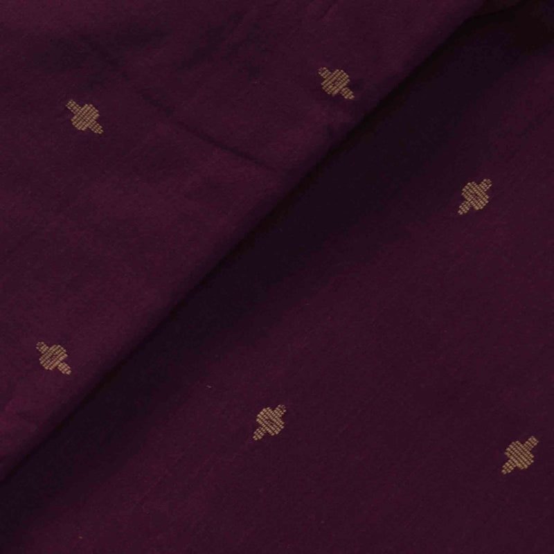 ( Pre-Cut 0.90 Meter ) Pure Cotton Handloom Purple With Cream Small Plus Hand Woven Fabric
