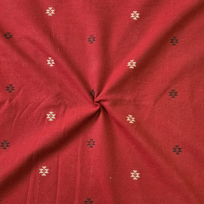 Pure Cotton Handloom Red With Cream And Black Motif Hand Woven Fabric