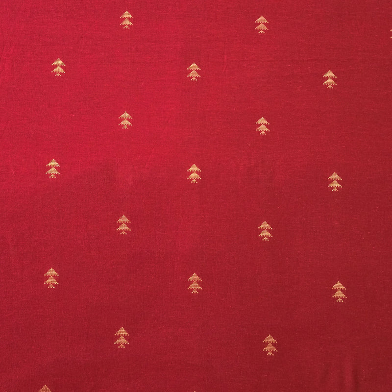 Pure Cotton Handloom Red With Golden Zari  Motif Hand Woven Fabric