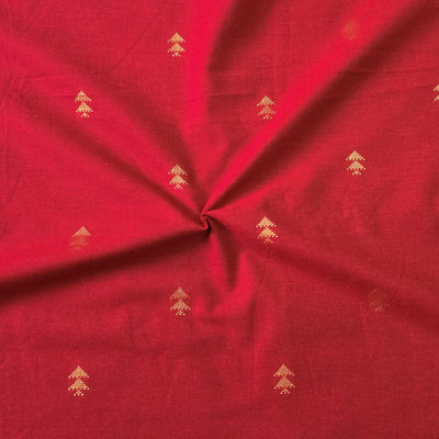 Pure Cotton Handloom Red With Golden Zari  Motif Hand Woven Fabric